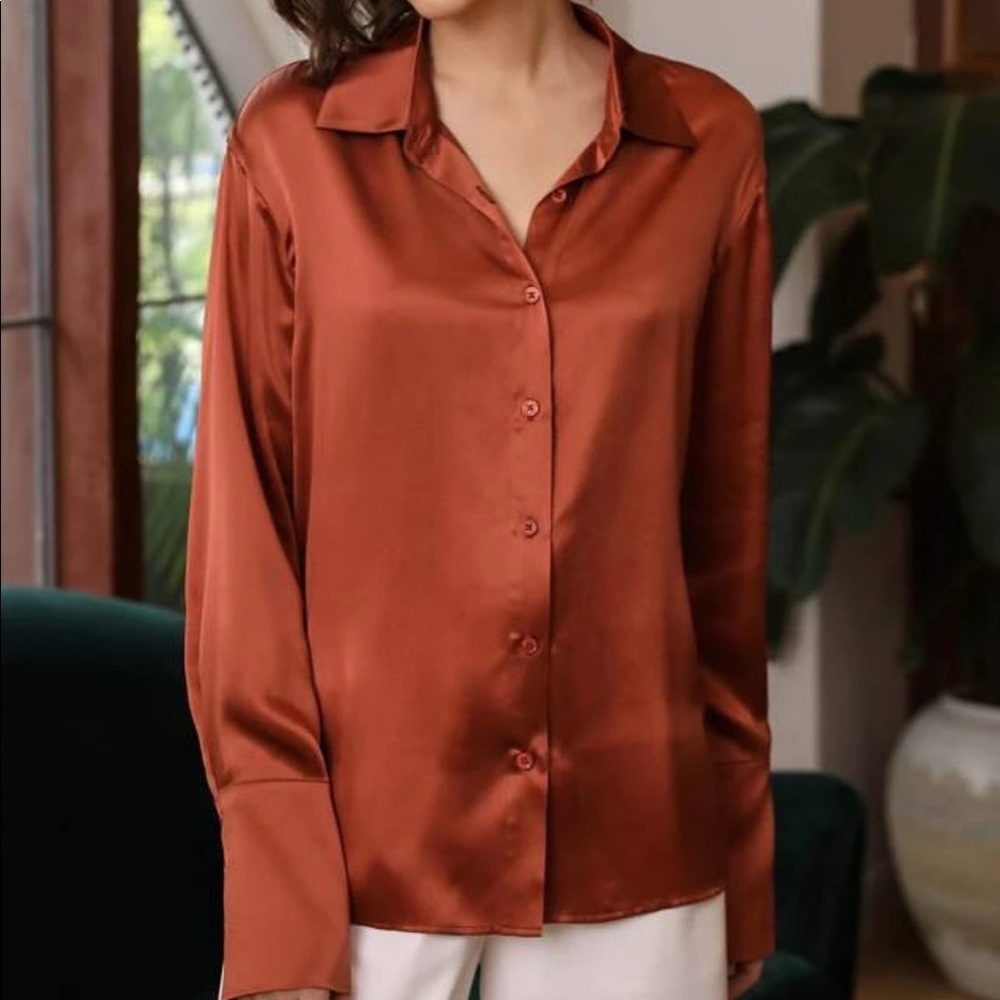 MOTF SHEIN PREMIUM BRAND - Burnt Orange Silk Blouse
